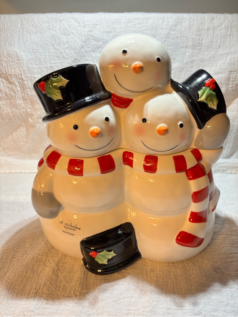 St. Nicholas Square Tree lot Snowman Family Cookie Jar.